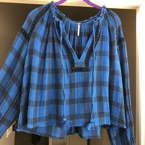 Free people plaid blue top!!!